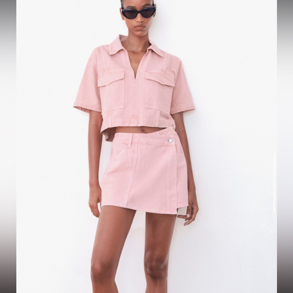 ZARA denim Pink shirt and Skort set